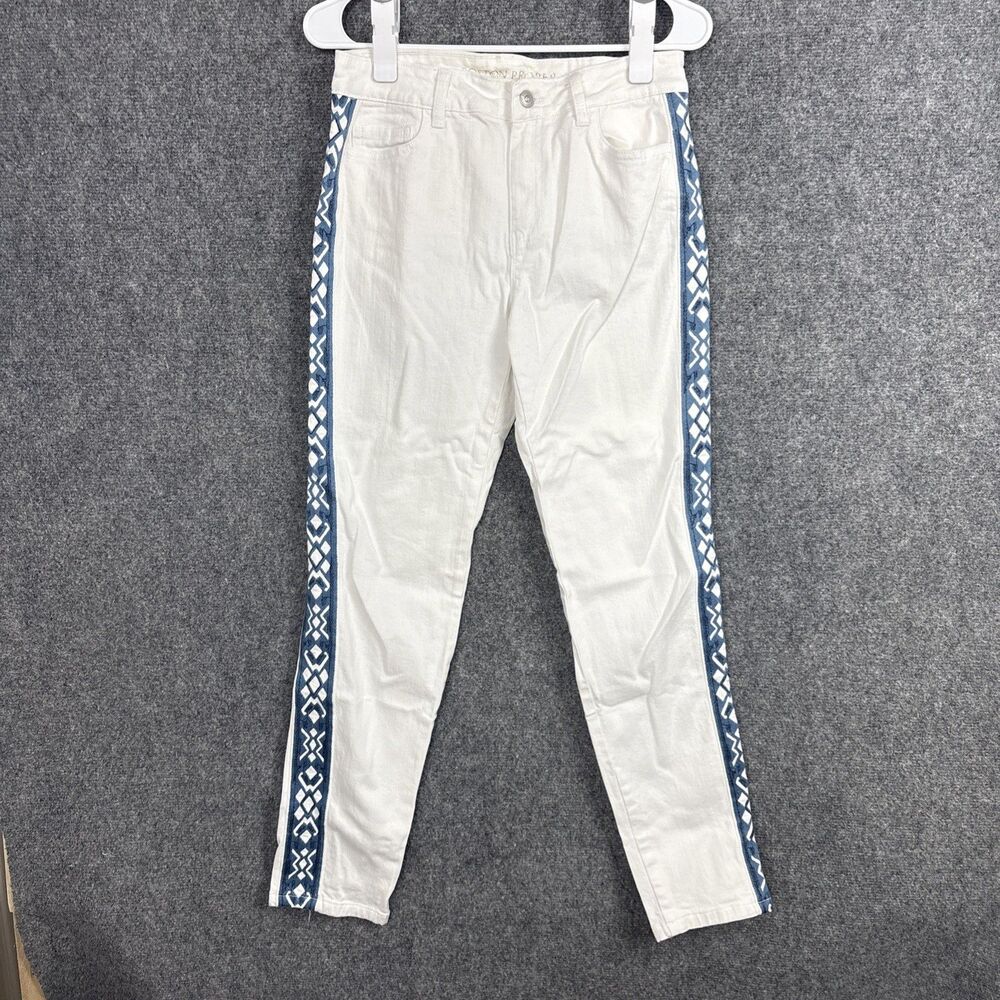 Boston Proper Jeans Womens Size 8 White  Denim Side Stripe Western Boho